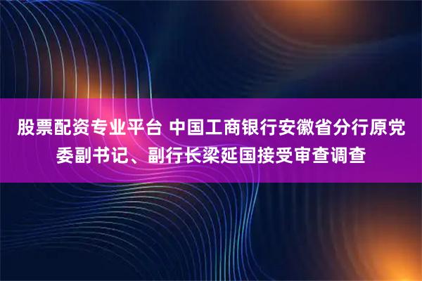 股票配资专业平台 中国工商银行安徽省分行原党委副书记、副行长梁延国接受审查调查